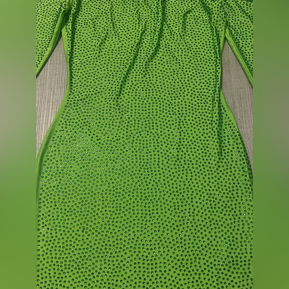 Lime Green Neon off Shoulder Rhinestone Dress 🥳 - Picture 4 of 11